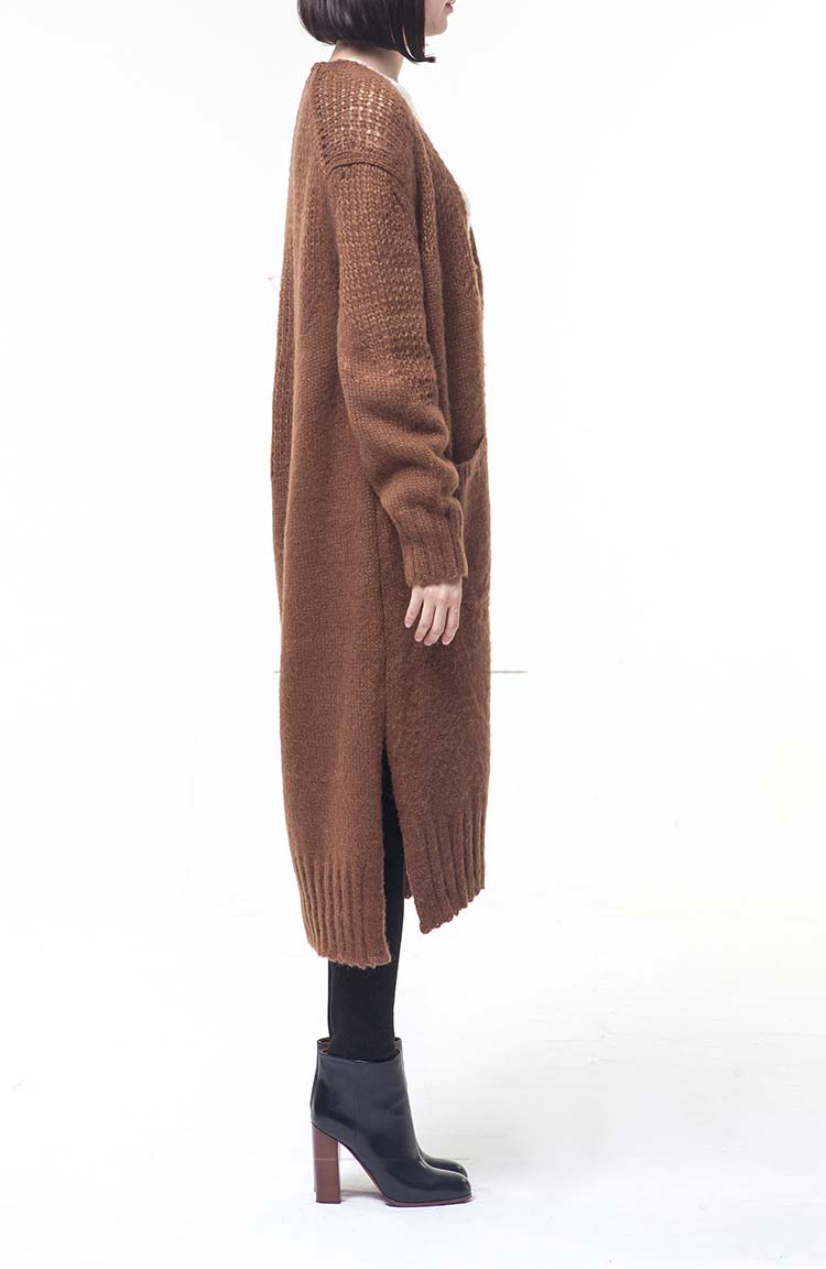 brushed bulky long cardigan