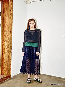 BANDING LACE LONG SKIRT (NAVY)
