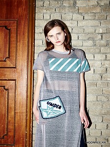 ARROW MOTIF LINEN DRESS (GREY)