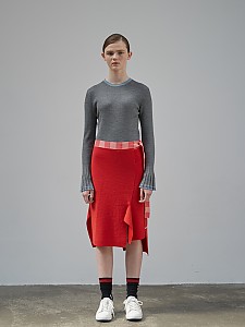 Block Check Unbalance Skirt [RED]