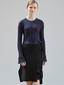 Block Check Unbalance Skirt [BLACK]