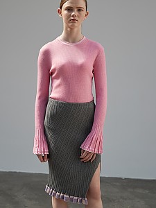 Frill Wave Rib Skirt [GREY]