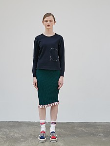 Frill Wave Rib Skirt [GREEN]