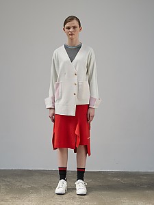 Color Blocking Unbalance Cadigan [IVORY]