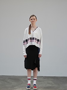 Block check V-neck Pullover [WHITE]