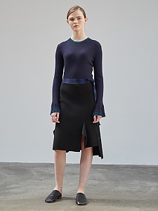 Sleeve Wide Cuffs Rib Top [D/NAVY]