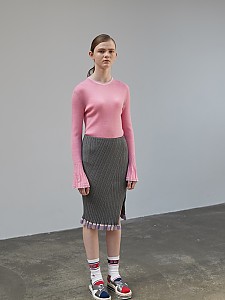 Sleeve Wide Cuffs Rib Top [PINK]