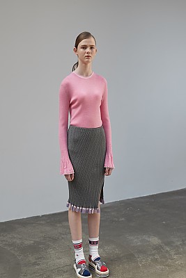 Sleeve Wide Cuffs Rib Top [PINK]