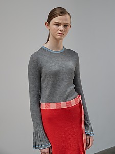 Sleeve Wide Cuffs Rib Top [GREY]