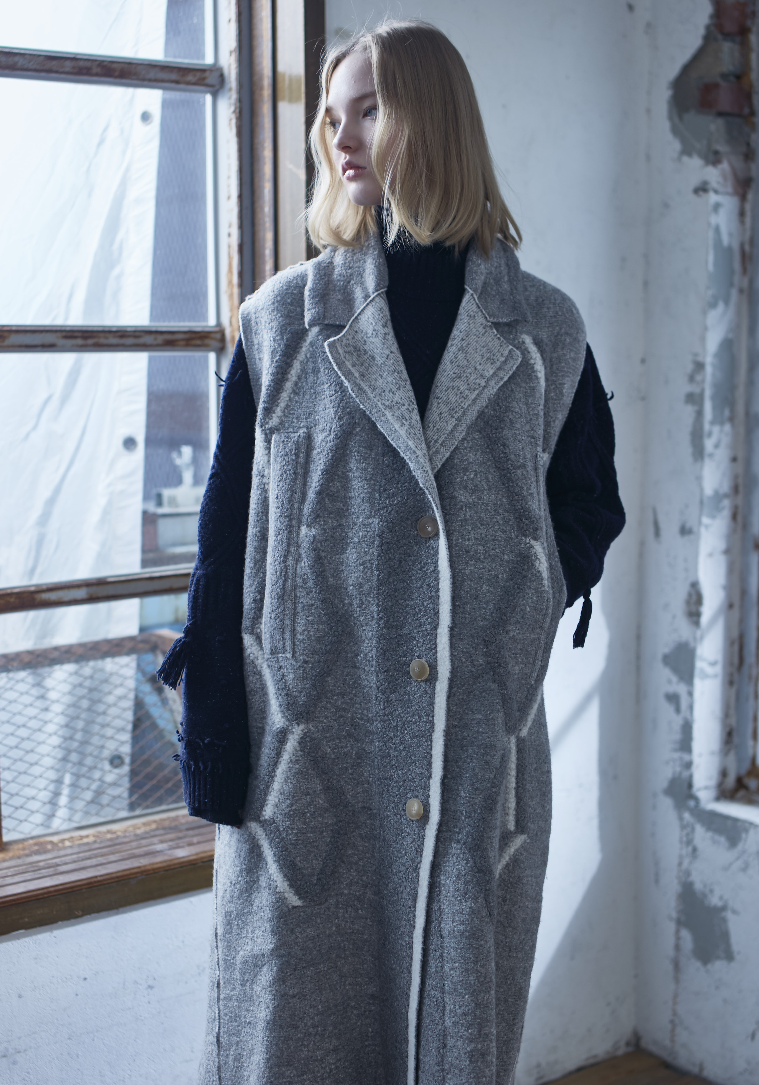 Diamond Jacquard Vest Coat[GREY]