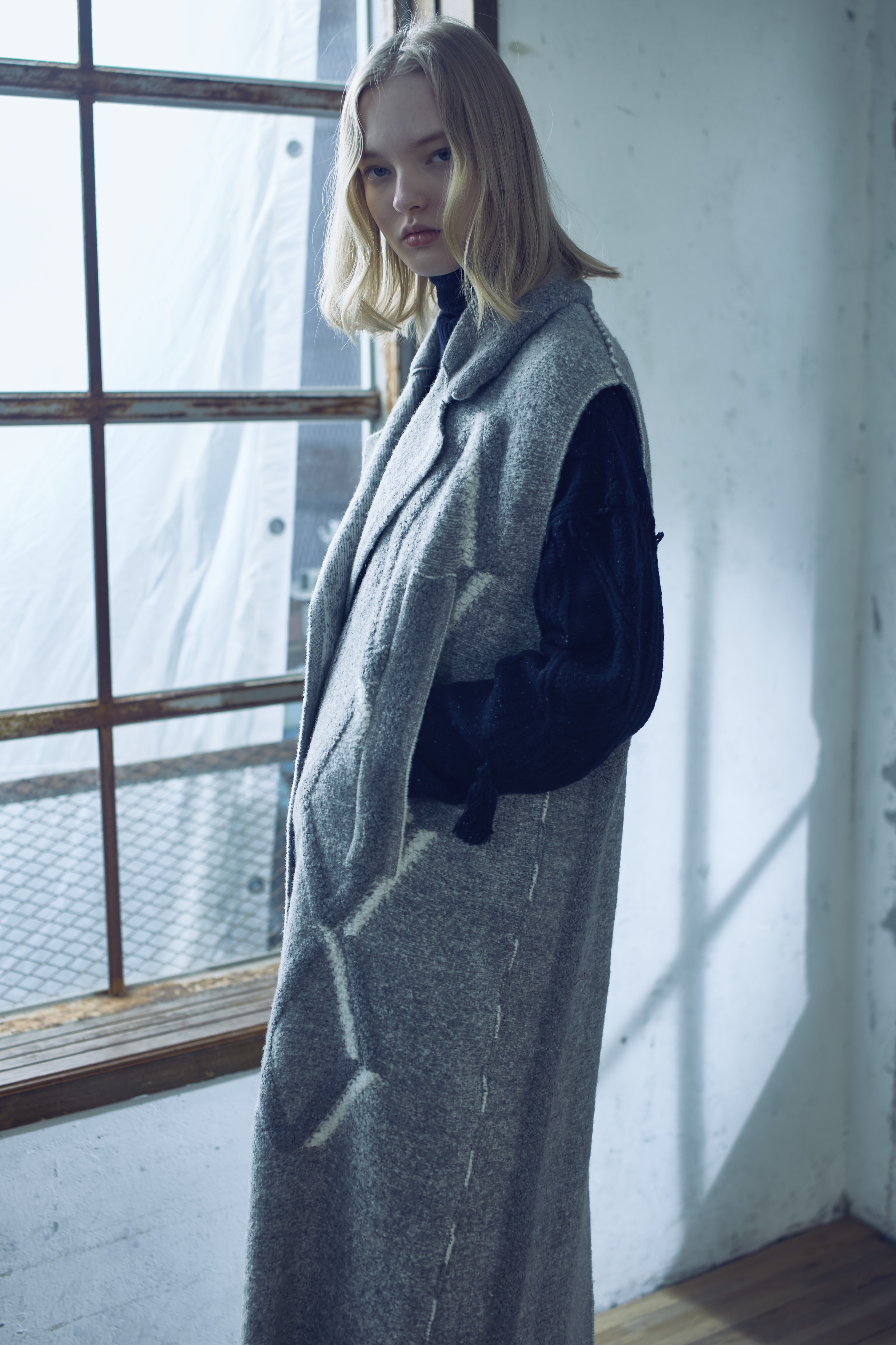 Diamond Jacquard Vest Coat[GREY]