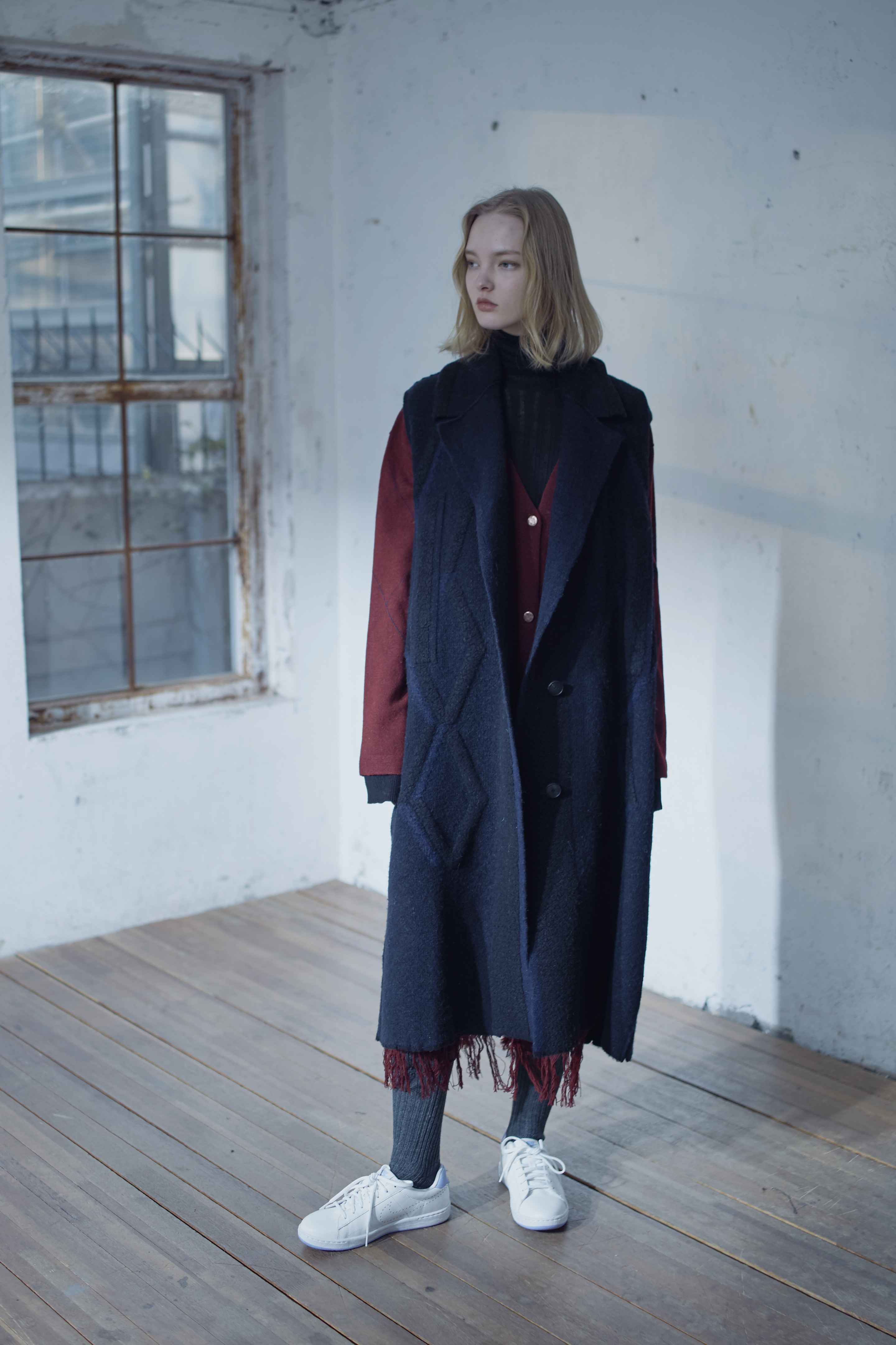 Diamond Jacquard Vest Coat[DARK NAVY]