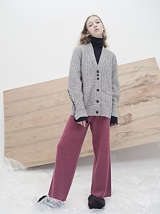 M7WC01A [Multi-Colored Ribbed Bulky Cardigan] GREY