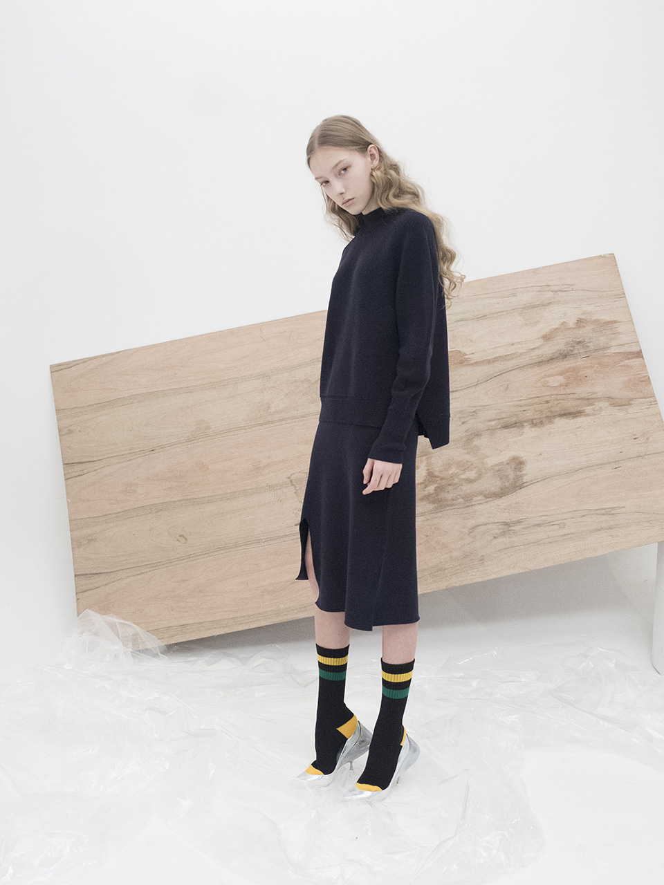 M7WT04A [Structural Sleeve Ribbed Pullover] DARK NAVY
