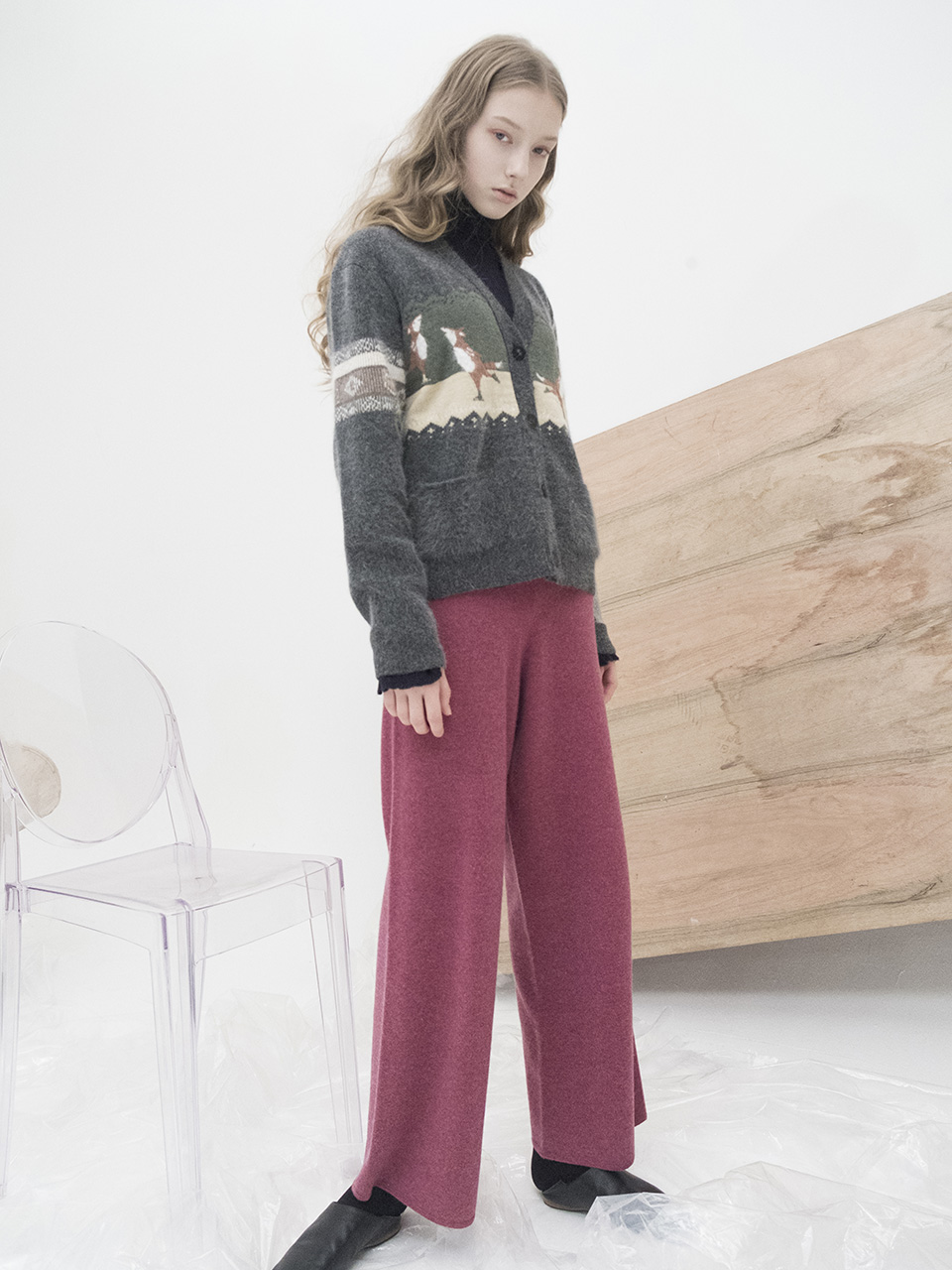 M7WC03A [Skating Fox Angora Cardigan] GREY