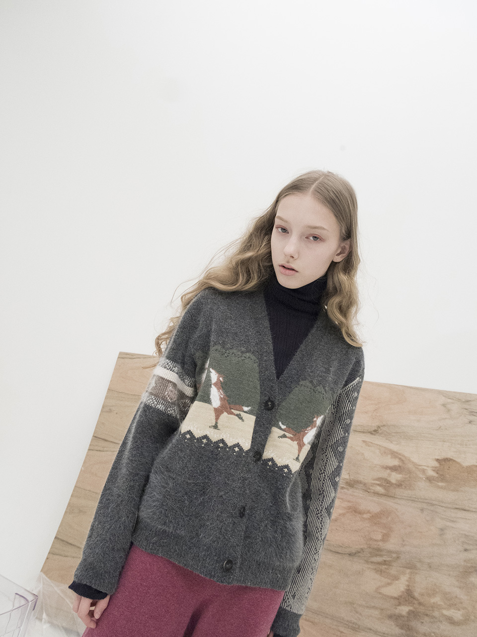M7WC03A [Skating Fox Angora Cardigan] GREY