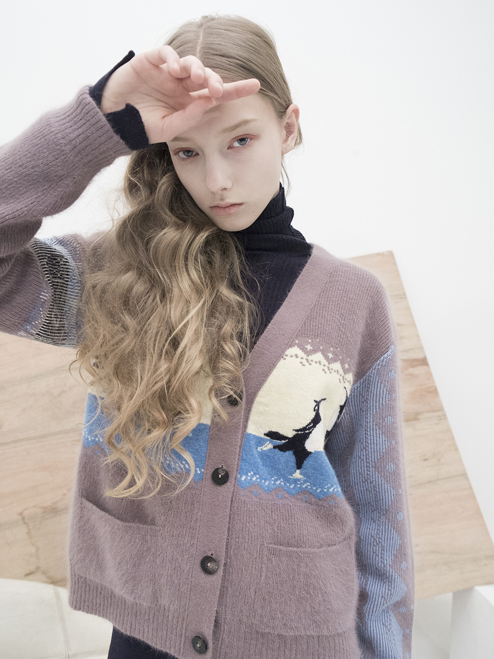 M7WC03A [Skating Fox Angora Cardigan] LIGHT PINK