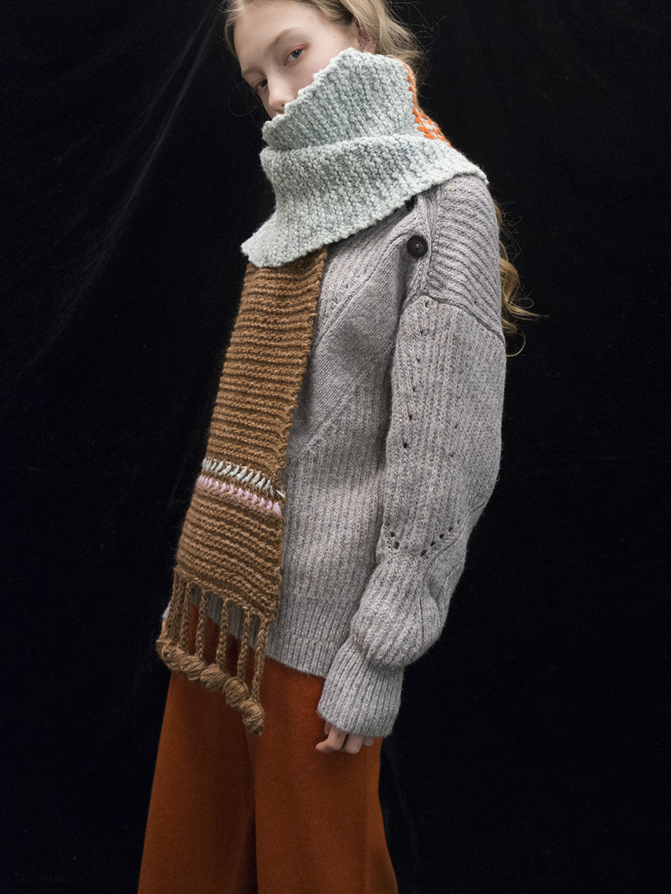 M7WM01A [ Stripe multi color muffler] BROWN