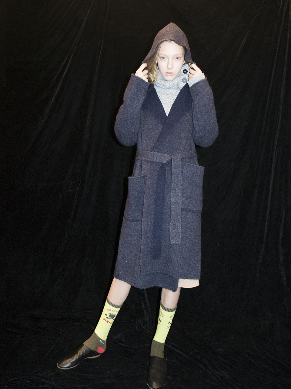M7WO01A [Brushed Mohair Hooded Coat] DARK NAVY