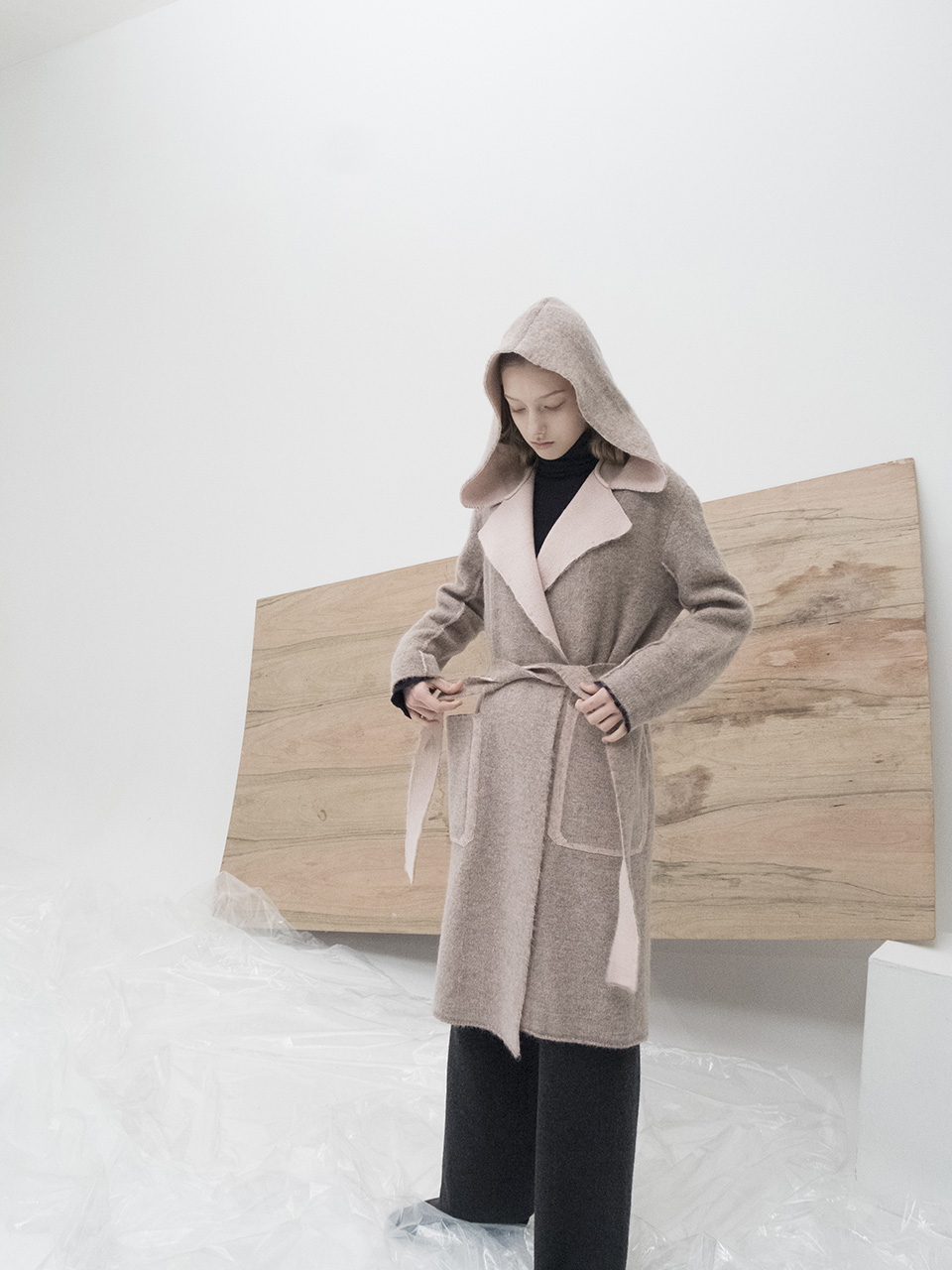 M7WO01A [Brushed Mohair Hooded Coat] PINK