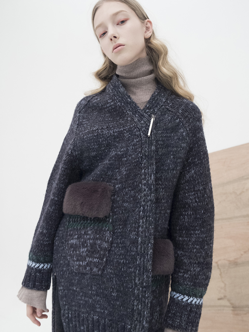 M7WO02A [Multi-Color Blended Bulky Cardigan] DARK NAVY
