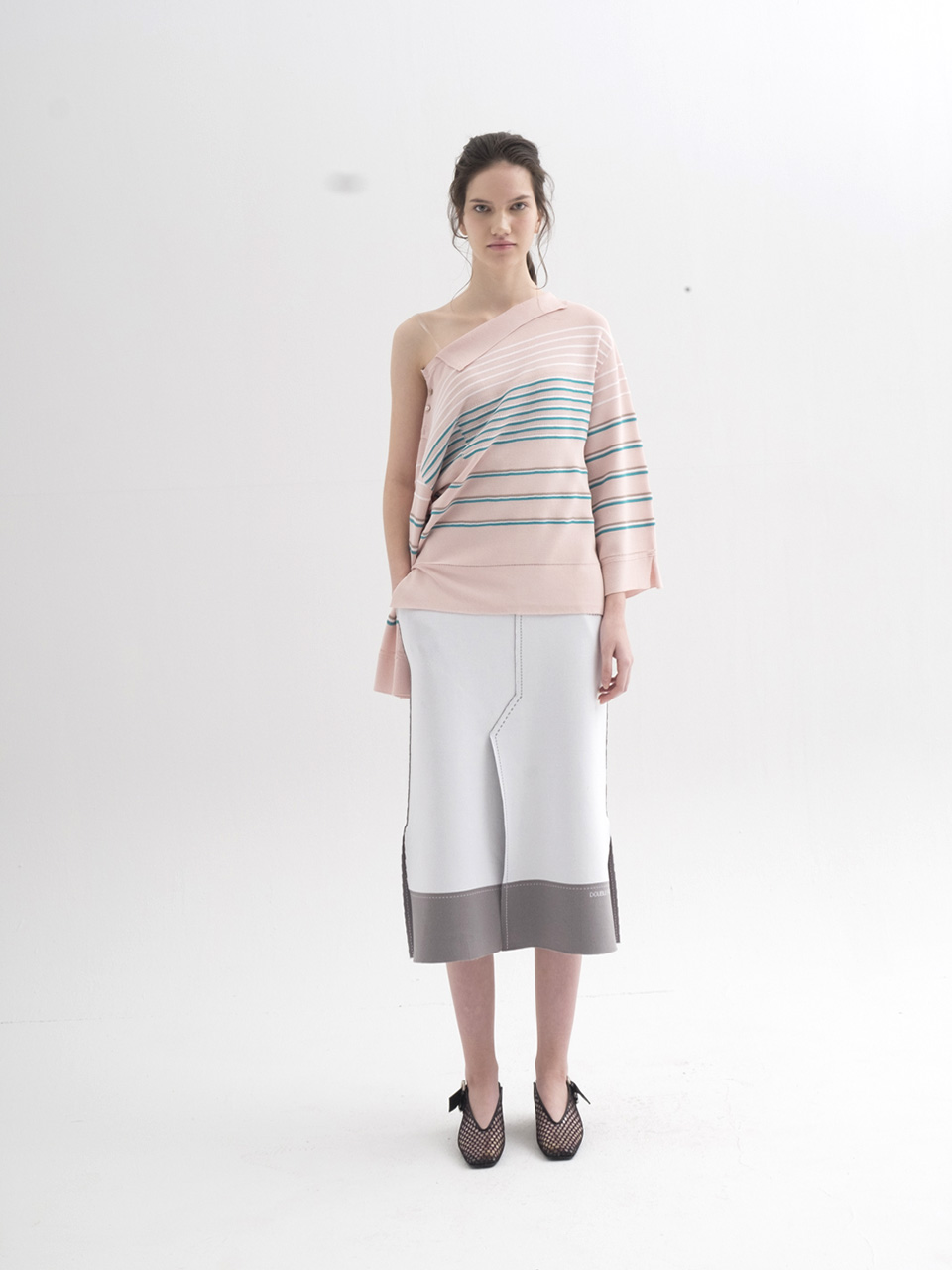 Unbalanced Collar Stripe Pullover