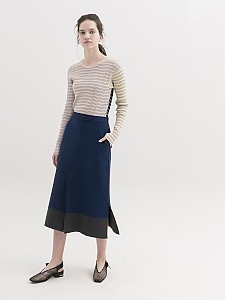 Contrast Stitch Knit Slit Skirt