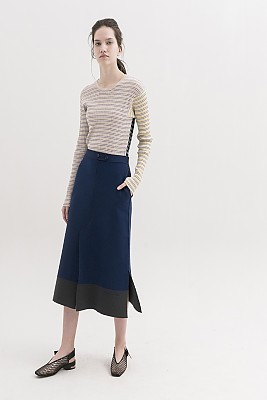 Contrast Stitch Knit Slit Skirt