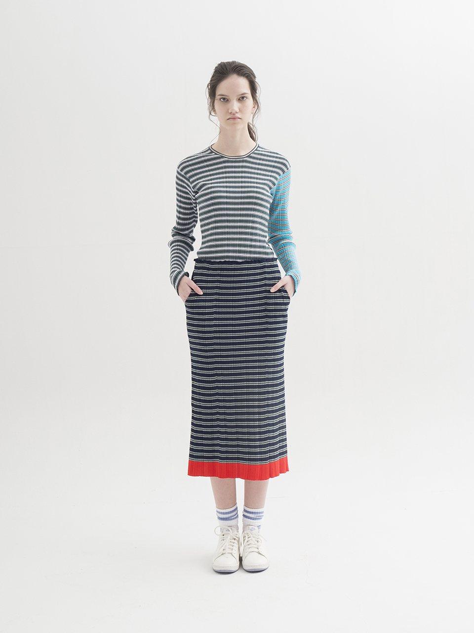 Multicolor Stripes Ribbed Knit Skirt