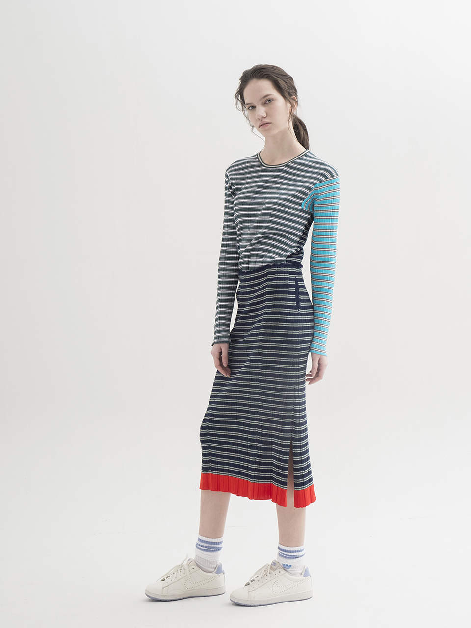 Multicolor Stripes Ribbed Knit Skirt