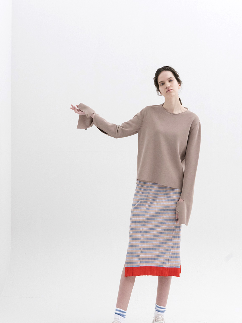 Multicolor Stripes Ribbed Knit Skirt