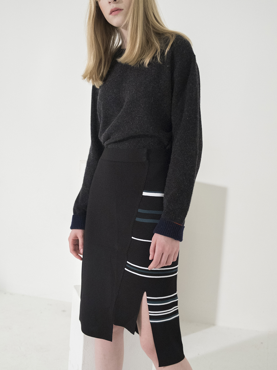 Milano Stripe Slit Skirt