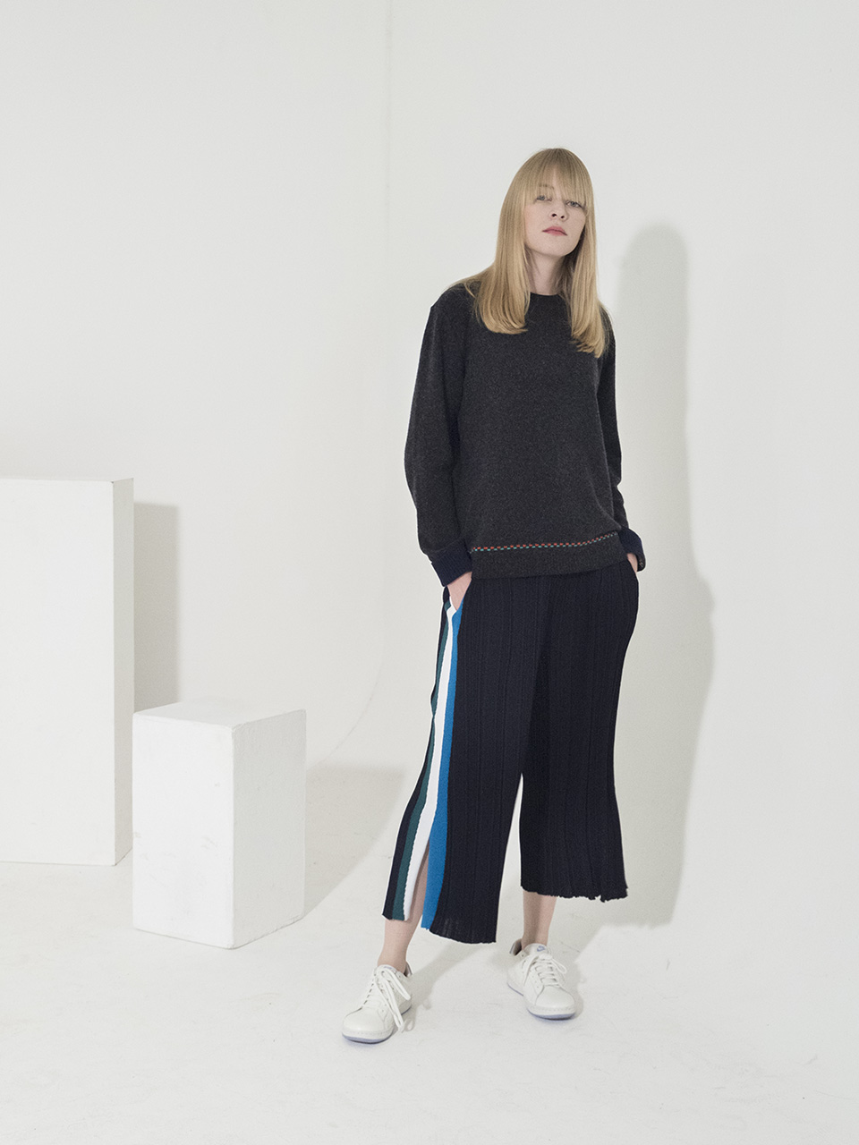 Side-Stripe Ribbed Knit Pants