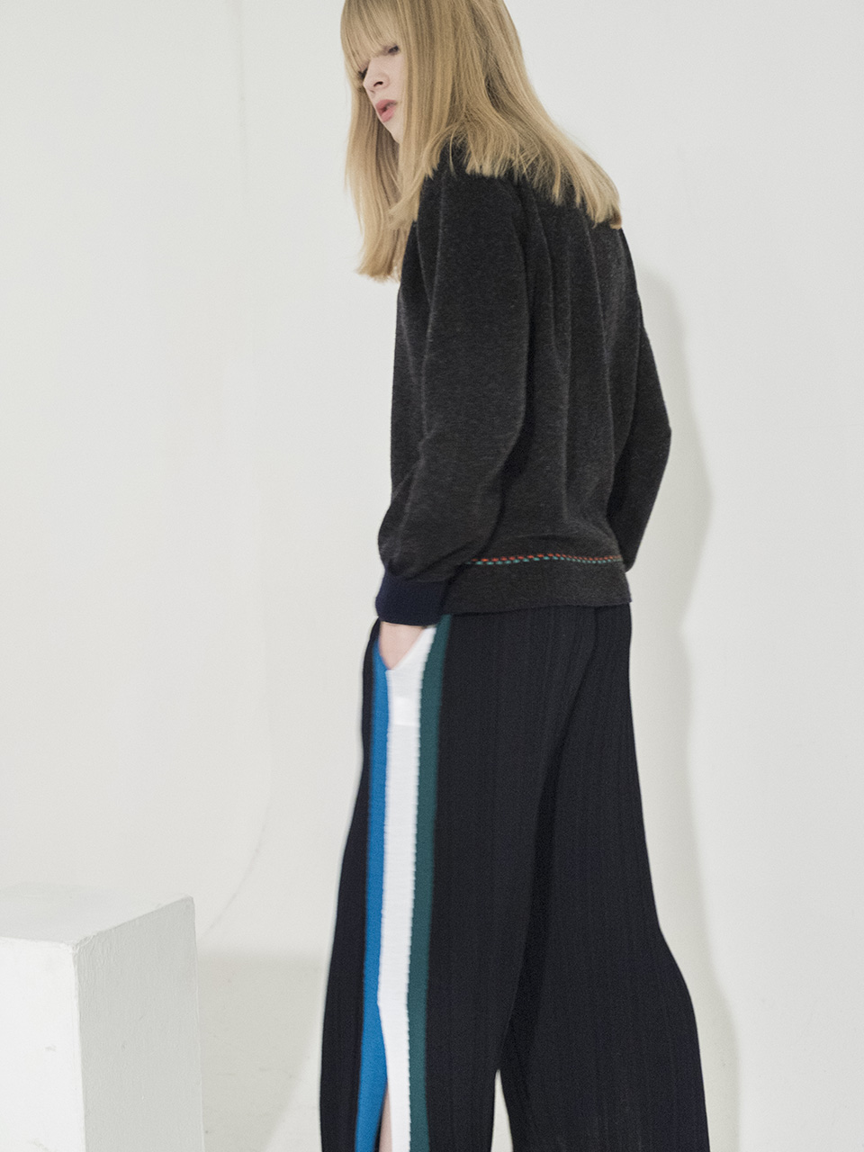 Side-Stripe Ribbed Knit Pants