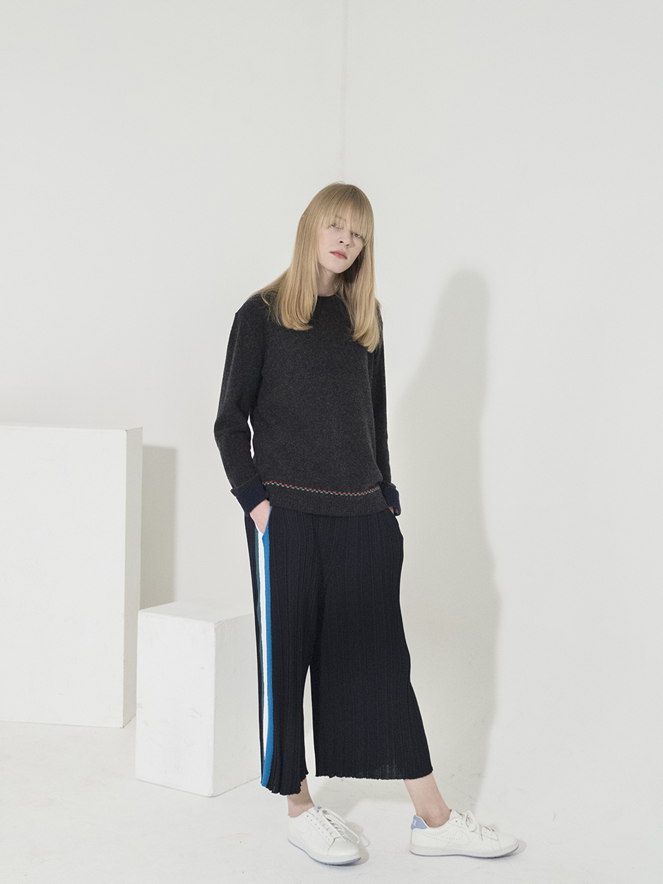 Side-Stripe Ribbed Knit Pants