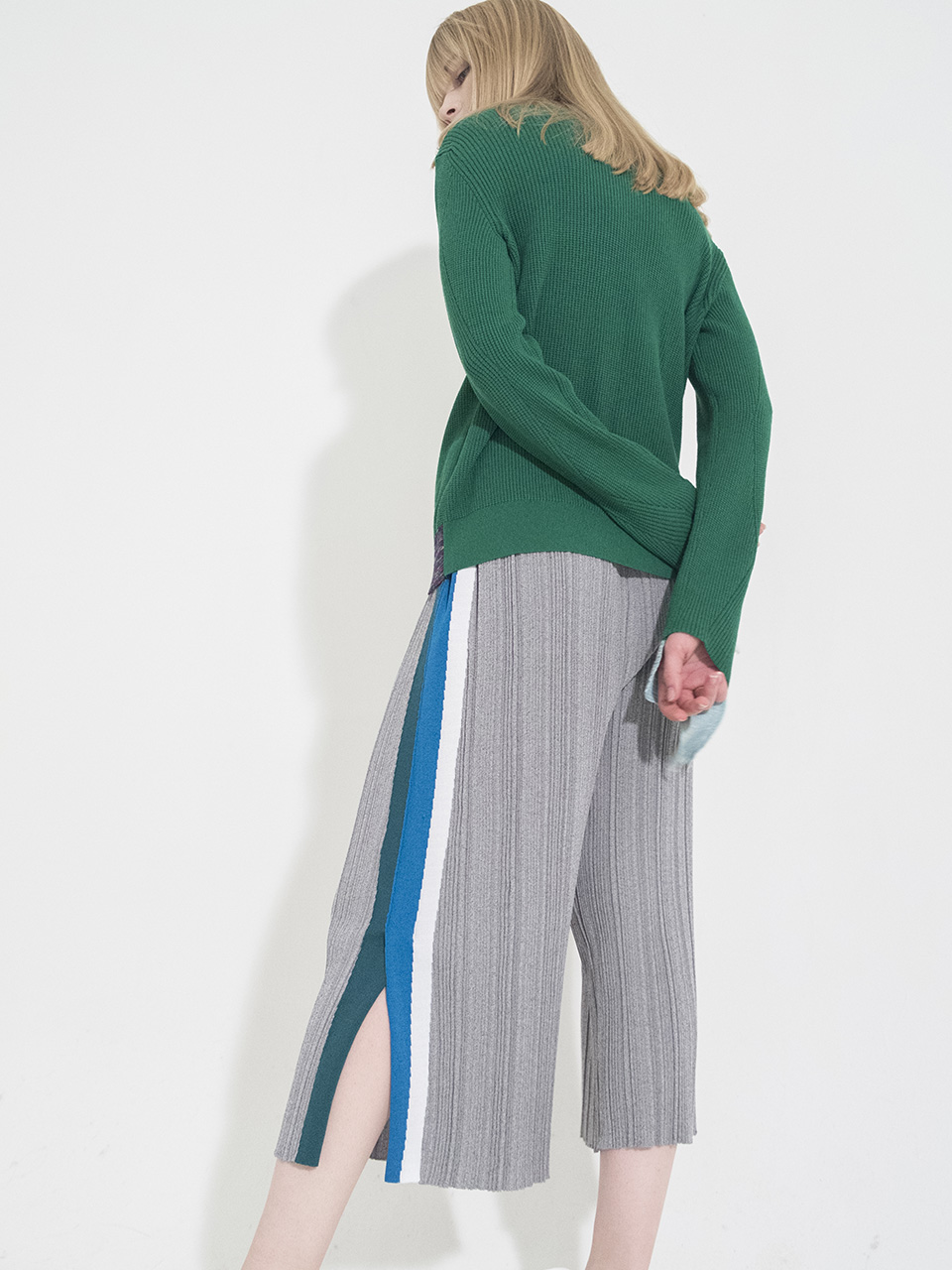Side-Stripe Ribbed Knit Pants