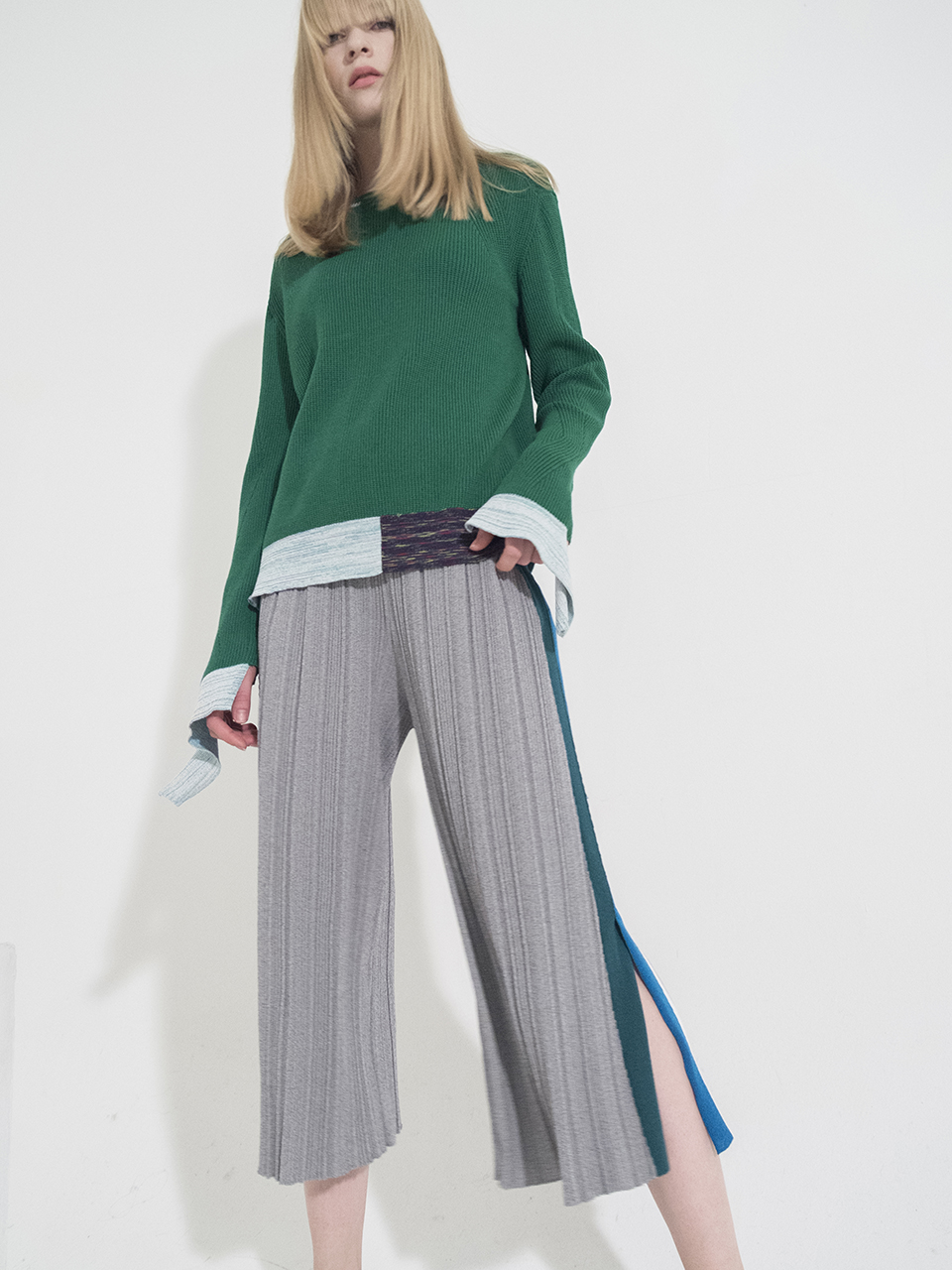 Side-Stripe Ribbed Knit Pants