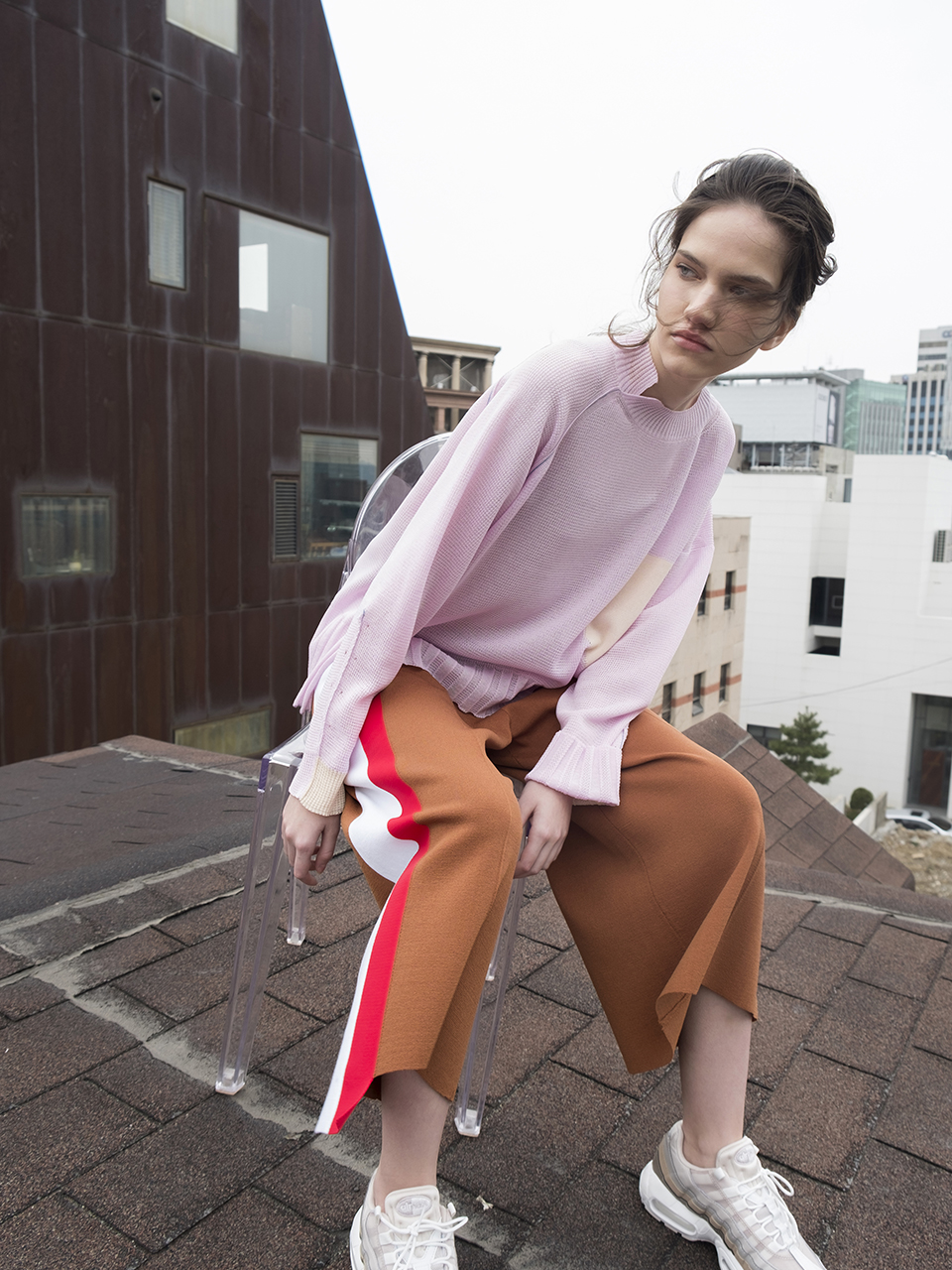Side-Stripe Knit Wide Pants