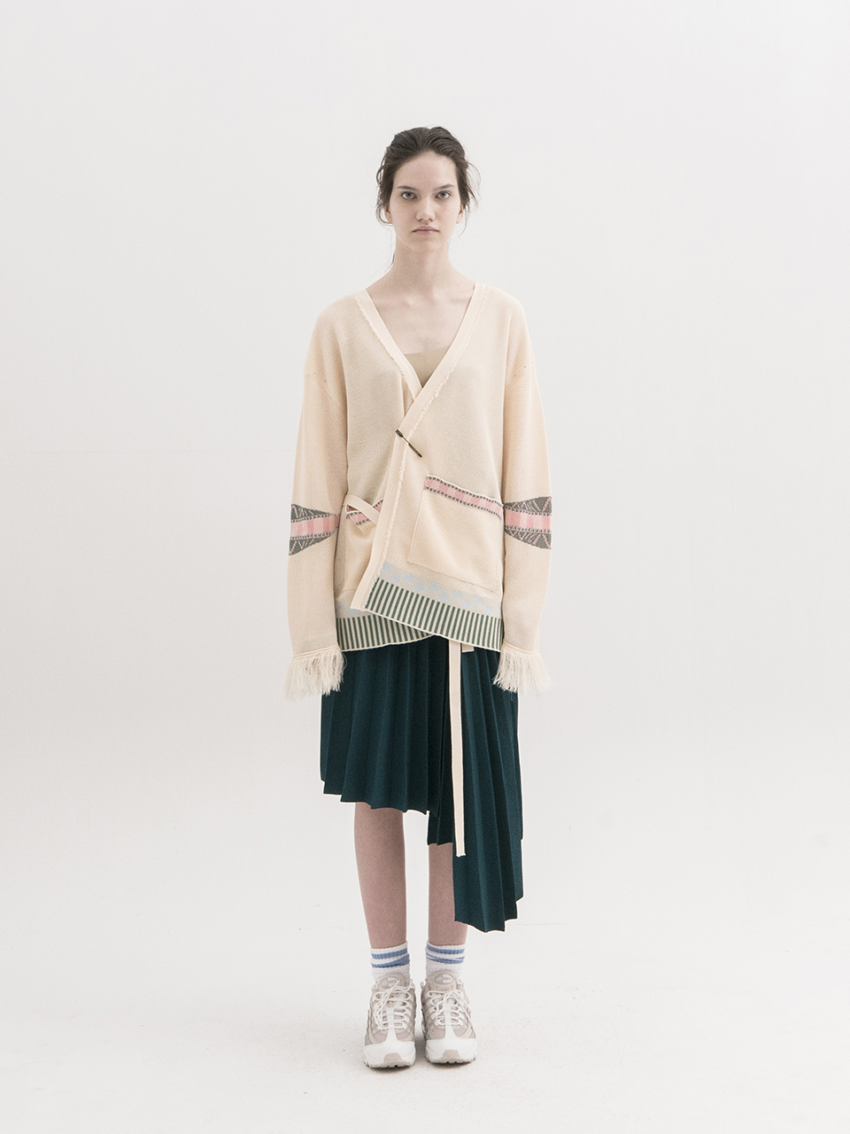 Jacquard with Tassel V-neck Cardigan