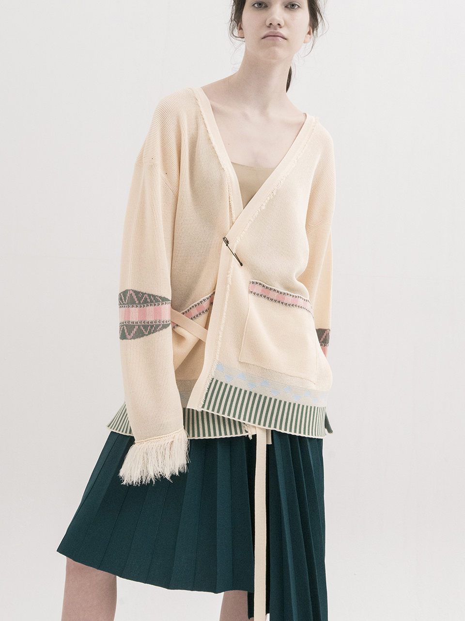 Jacquard with Tassel V-neck Cardigan