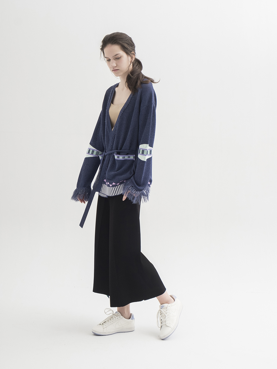 Jacquard with Tassel V-neck Cardigan