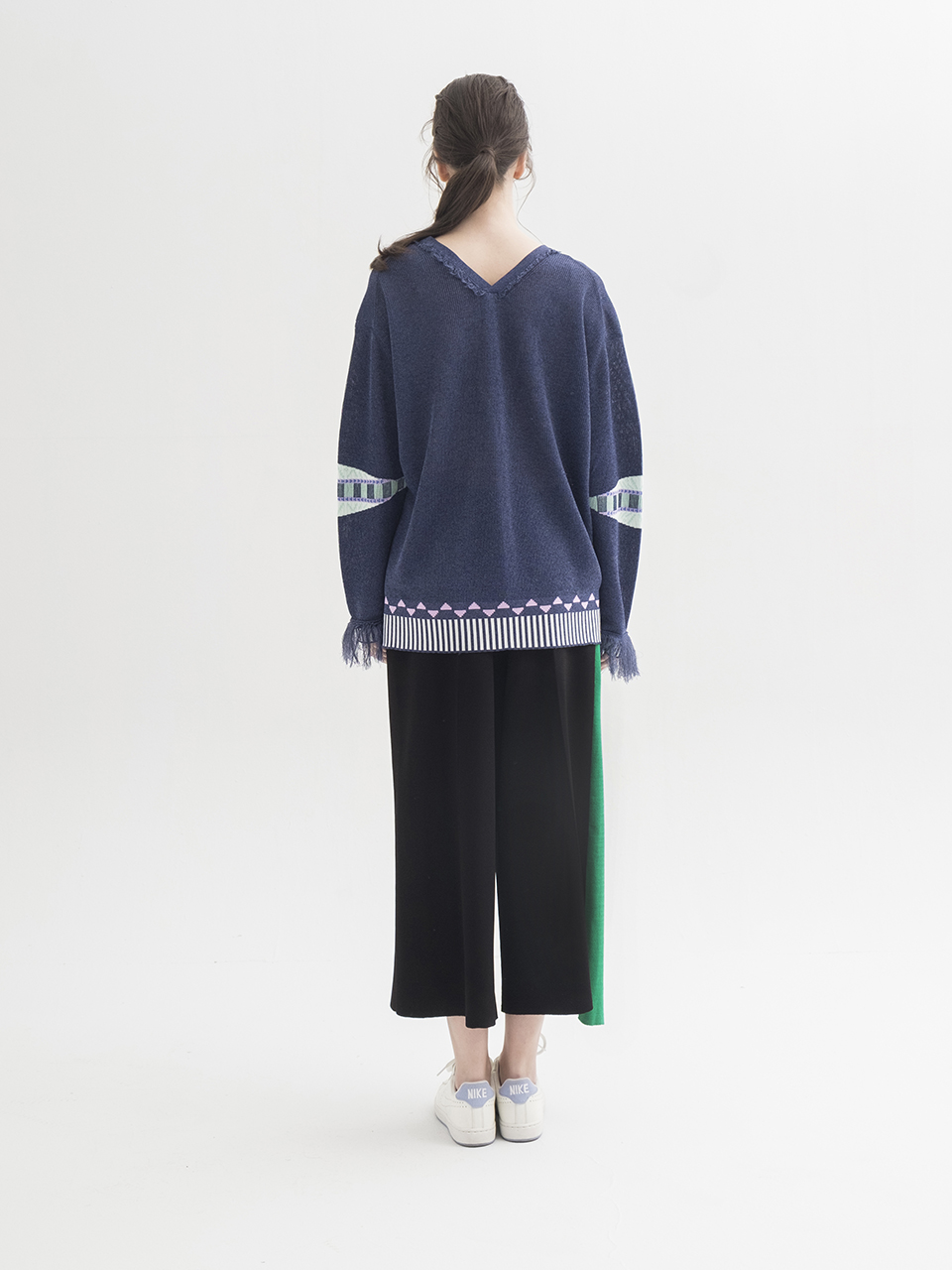 Jacquard with Tassel V-neck Cardigan