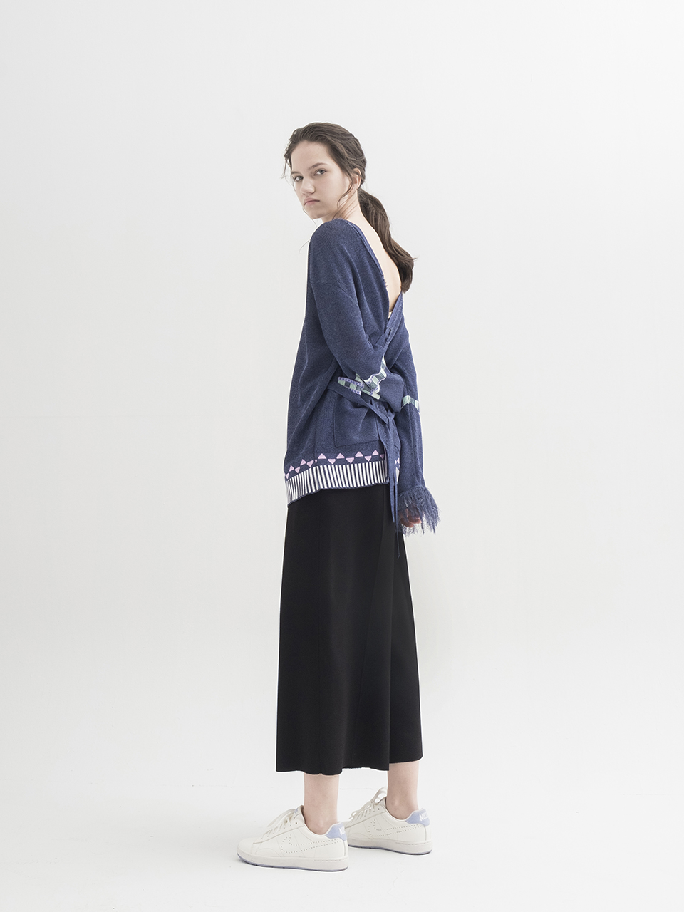 Jacquard with Tassel V-neck Cardigan
