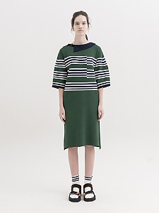 [Stripe Dress with Asymmetric Collar