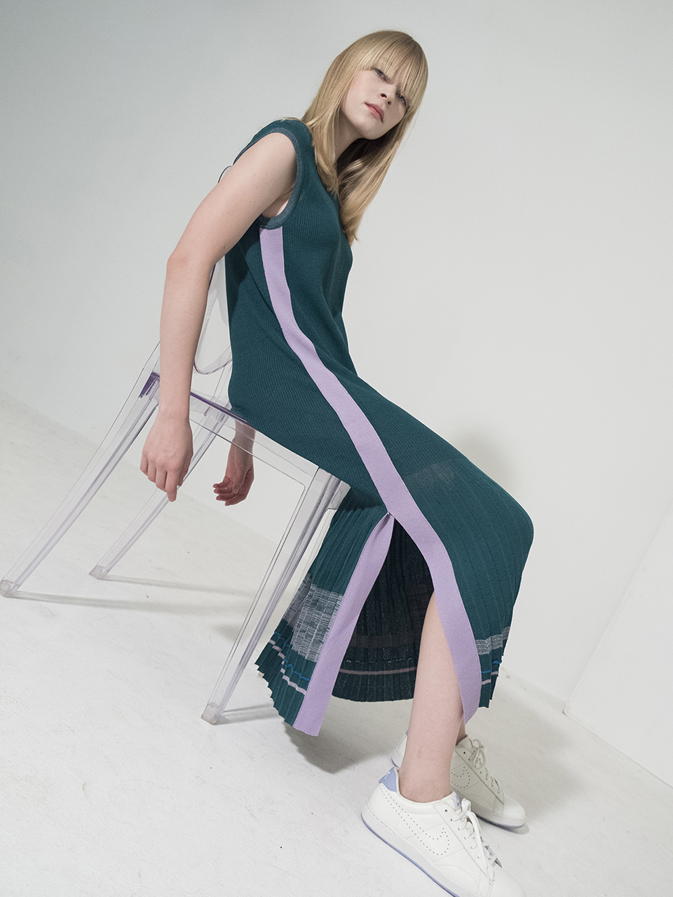 Pleated Long Knitted Dress