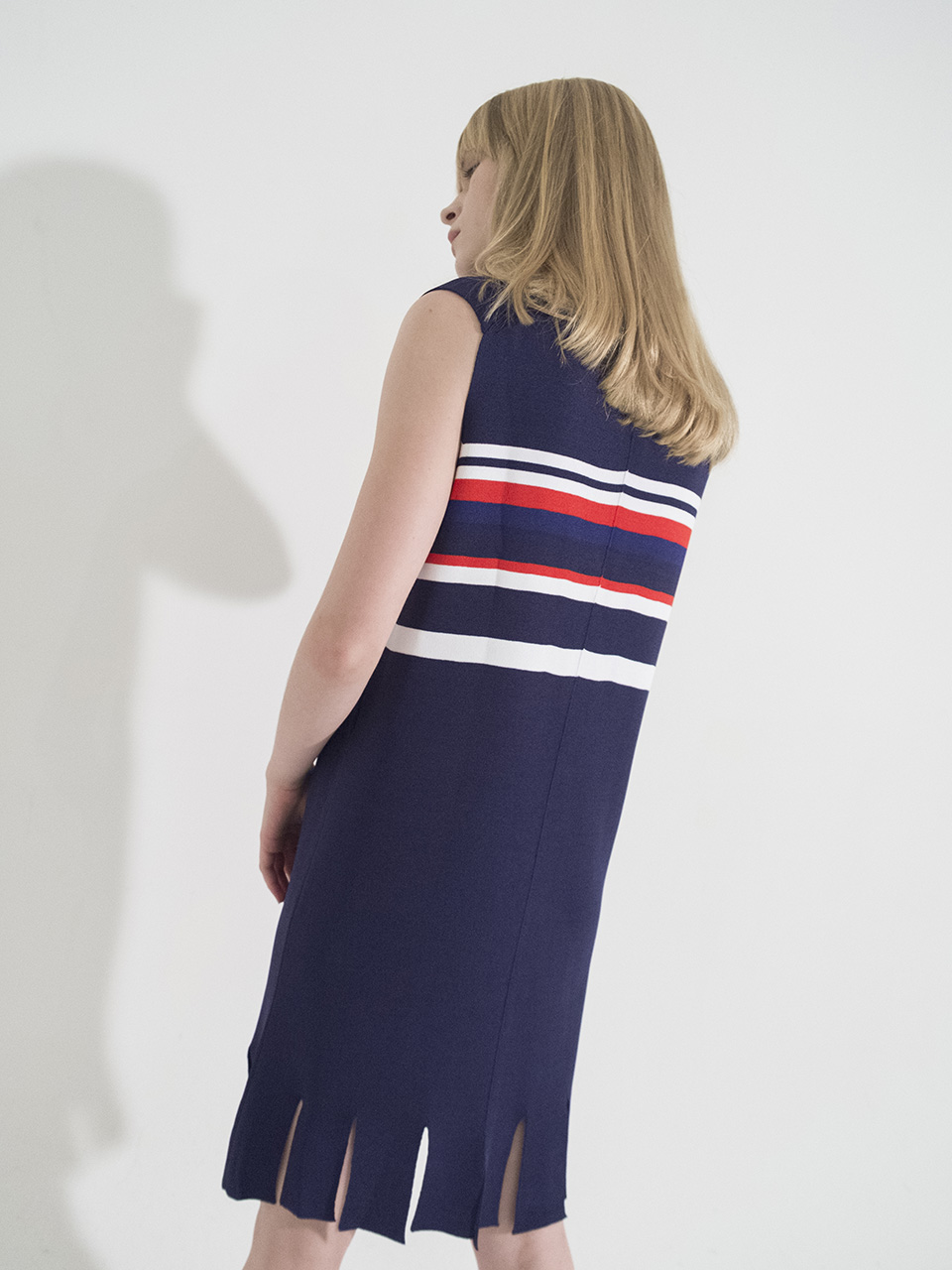 Open Collar Stripe Knit Dress