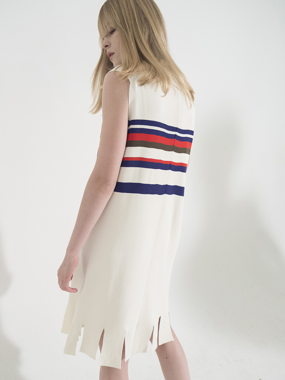 Open Collar Stripe Knit Dress