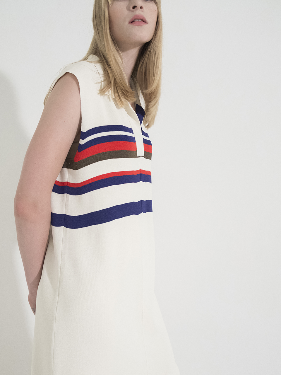 Open Collar Stripe Knit Dress