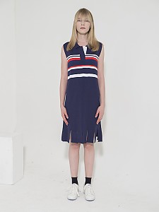 Open Collar Stripe Knit Dress