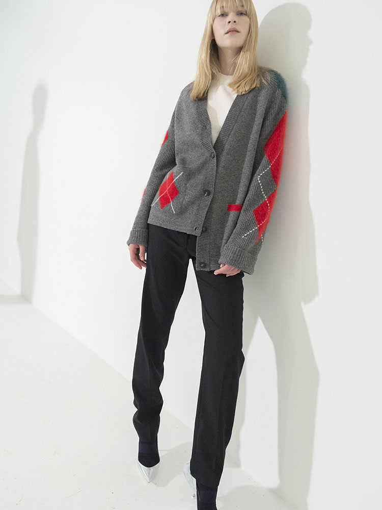 Argyle Angora Point Cardigan - GRAY